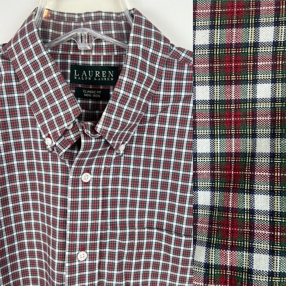 Ralph Lauren Mens Plaid Button Down Classic Fit Shirt Red Green Holiday No Iron - Picture 1 of 7